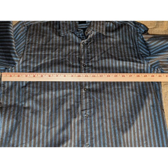 Hugo Boss Men's Large Gray Blue Button Up Long Sleeve Striped - Picture 3 of 5